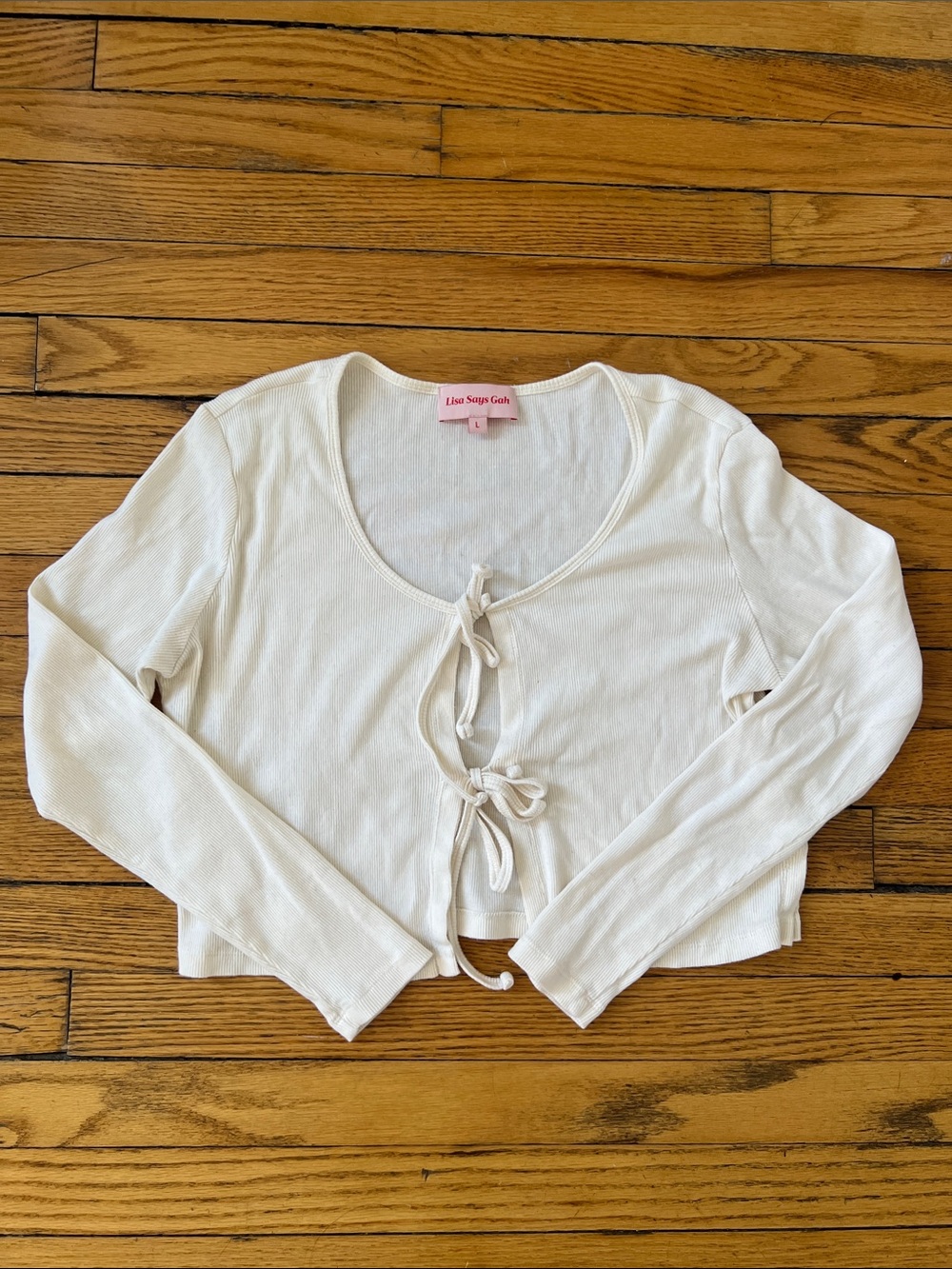 Lisa Says Gah Long Sleeve Tie Top in Large Ivory